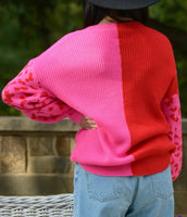 Sweet leopard sleeve sweater
