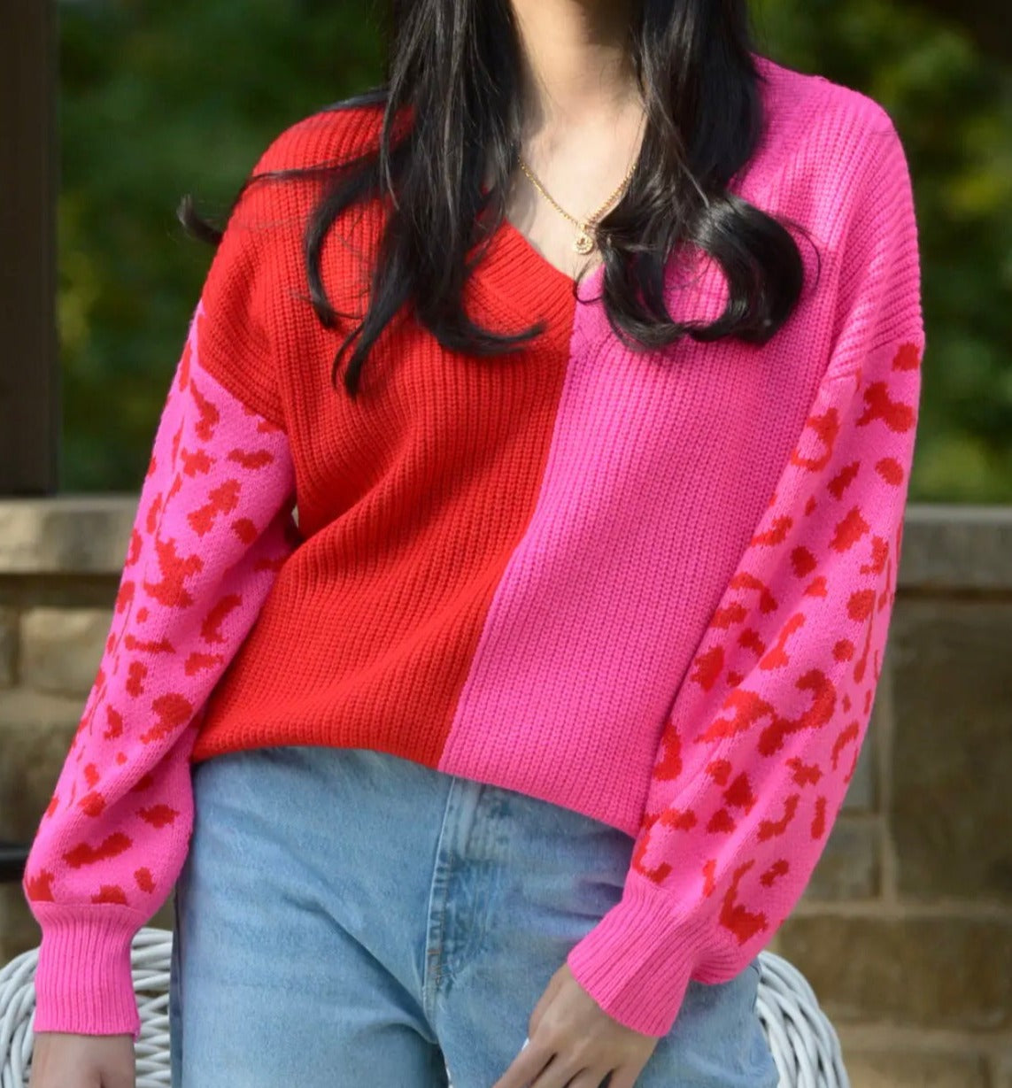 Sweet leopard sleeve sweater